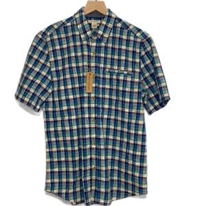 Carbon 2 Cobalt NWT Short Sleeve Plaid Button Down Shirt Small Blue Cotton